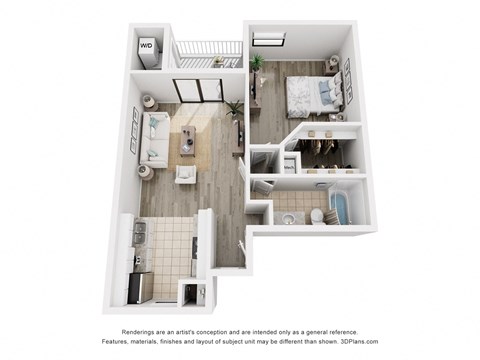 Floor plan for 1 bed, 1 bath, 600 sqft